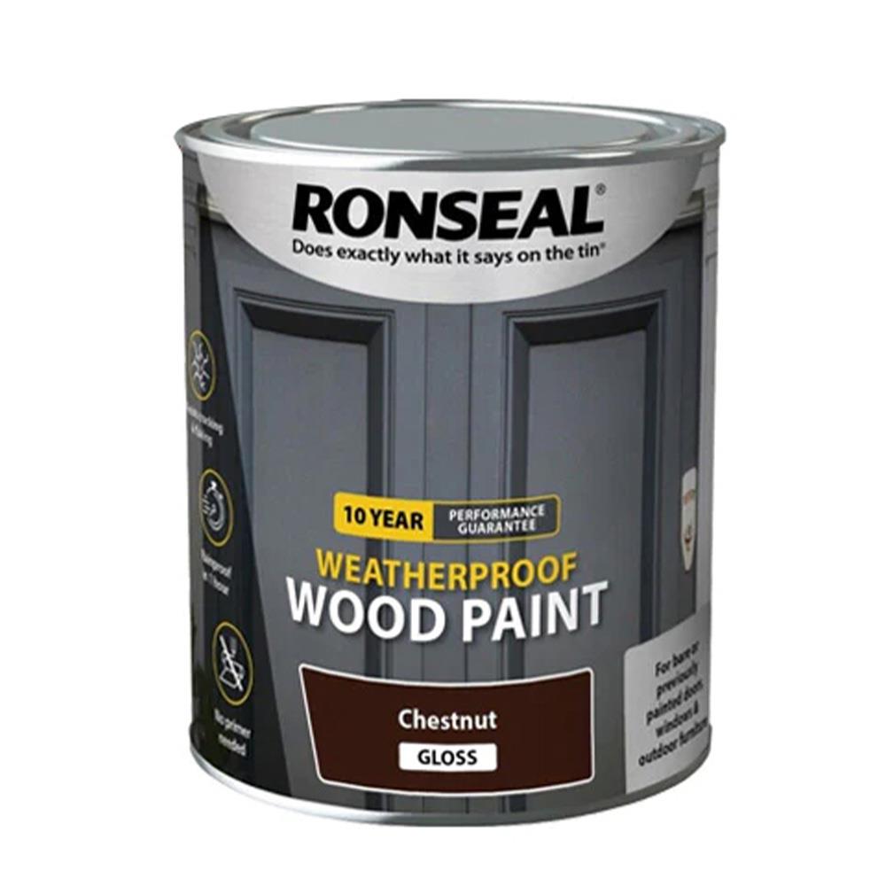 Ronseal 10 Year Weatherproof Wood Paint Gloss Chestnut 750ml