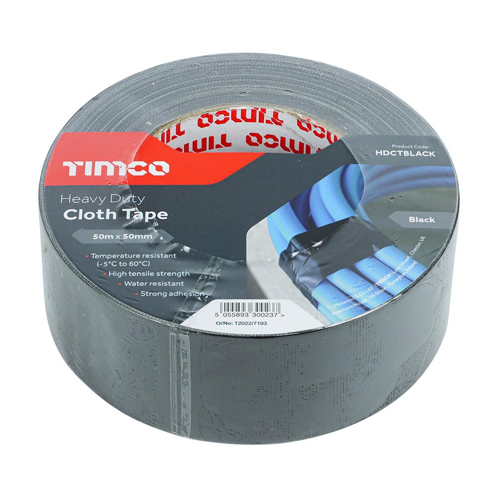 Timco Heavy Duty Cloth Tape Black 50mm x 50m