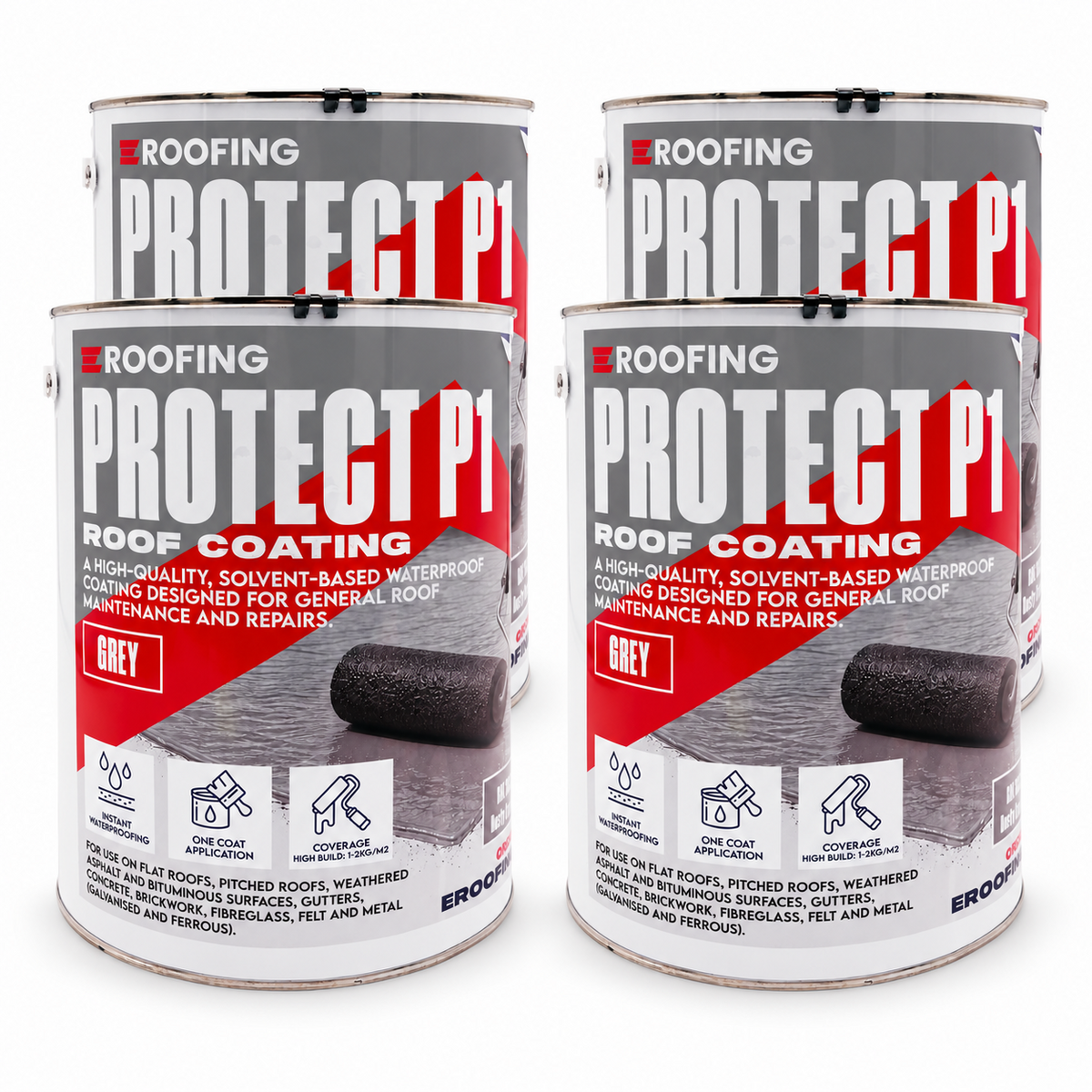 Protect P1 Fibre Reinforced Grey Roof Coating 20kg (4 × 5kg Tins)