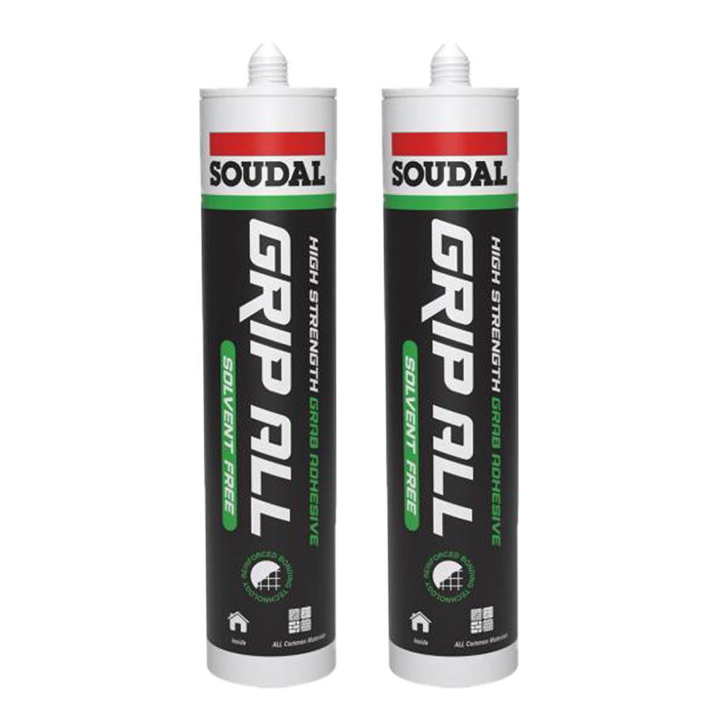 Soudal Grip All Solvent Free Grab Adhesive White 290ml Twin Pack