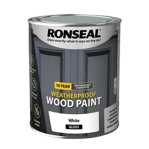 Ronseal 10 Year Weatherproof Wood Paint Gloss White 750ml