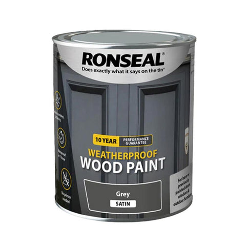 Ronseal 10 Year Weatherproof Wood Paint Satin Grey 750ml