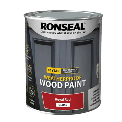 Ronseal 10 Year Weatherproof Wood Paint Gloss Royal Red 750ml