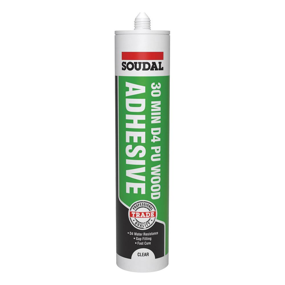 Soudal 30 Min D4 Gel PU Wood Adhesive Trade Transparent 290ml