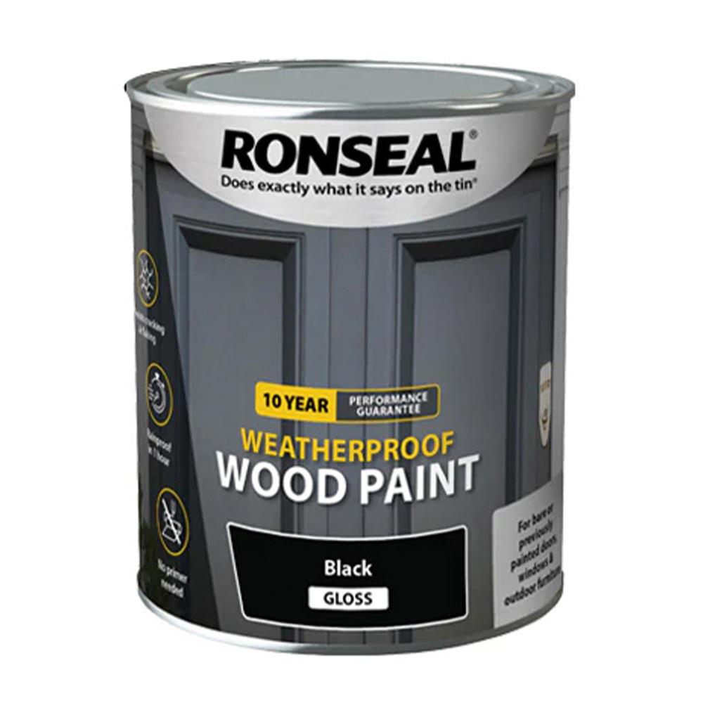Ronseal 10 Year Weatherproof Wood Paint Gloss Black 750ml