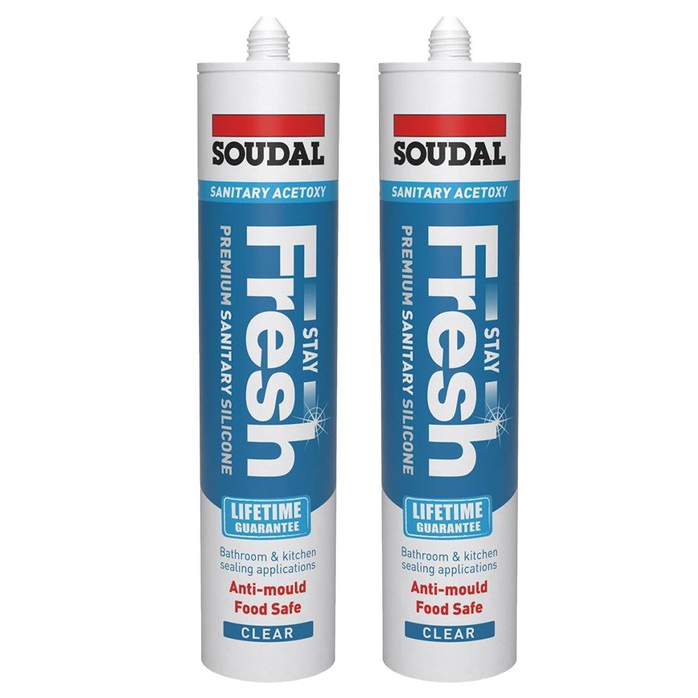 Soudal Stay Fresh Premium Sanitary Sealant Clear 290ml Twin Pack