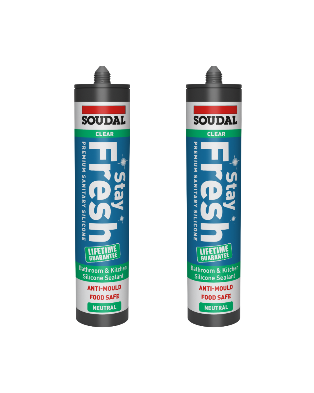 Soudal Stay Fresh Premium Sanitary Sealant Clear 290ml Twin Pack